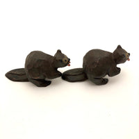 Carved, Painted and Signed Charming Wooden Beavers!
