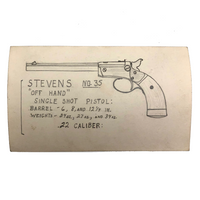 Set of 21 Graphite Drawings of Hand Guns on Card Catalog Index Cards