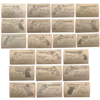Set of 21 Graphite Drawings of Hand Guns on Card Catalog Index Cards