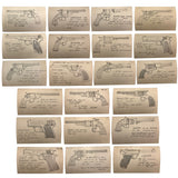 Set of 21 Graphite Drawings of Hand Guns on Card Catalog Index Cards