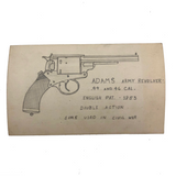 Set of 21 Graphite Drawings of Hand Guns on Card Catalog Index Cards
