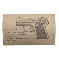 Set of 21 Graphite Drawings of Hand Guns on Card Catalog Index Cards