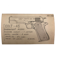 Set of 21 Graphite Drawings of Hand Guns on Card Catalog Index Cards