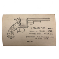 Set of 21 Graphite Drawings of Hand Guns on Card Catalog Index Cards