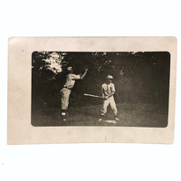 Batter and Catcher, Antique Baseball Real Photo Postcard