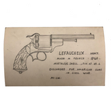 Set of 21 Graphite Drawings of Hand Guns on Card Catalog Index Cards