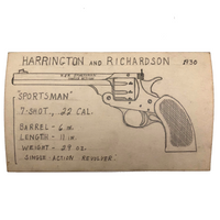 Set of 21 Graphite Drawings of Hand Guns on Card Catalog Index Cards