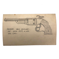 Set of 21 Graphite Drawings of Hand Guns on Card Catalog Index Cards