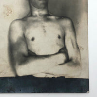 Old Real Photo Postcard of Bare Chested Man with Folded Arms