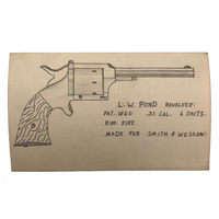 Set of 21 Graphite Drawings of Hand Guns on Card Catalog Index Cards