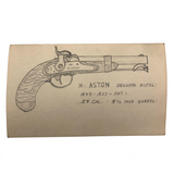 Set of 21 Graphite Drawings of Hand Guns on Card Catalog Index Cards