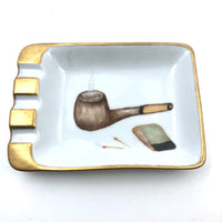 Hand-painted Porcelain Ashtray with Pipe and Matches