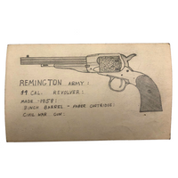 Set of 21 Graphite Drawings of Hand Guns on Card Catalog Index Cards