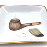 Hand-painted Porcelain Ashtray with Pipe and Matches