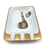 Hand-painted Porcelain Ashtray with Pipe and Matches