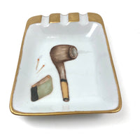 Hand-painted Porcelain Ashtray with Pipe and Matches