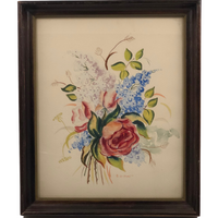 Floral Bouquet Signed Vintage Watercolor