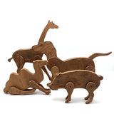 Handmade Jointed Wooden Animals with Hand-drawn Faces