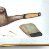 Hand-painted Porcelain Ashtray with Pipe and Matches