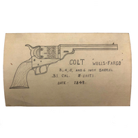 Set of 21 Graphite Drawings of Hand Guns on Card Catalog Index Cards