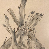 C. 1900 Ink, Inkwash, Pencil Drawing of Two Hunted Deer