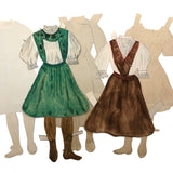 Set of Five Watercolor Paper Doll Dresses