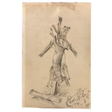 C. 1900 Ink, Inkwash, Pencil Drawing of Two Hunted Deer