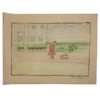 Mary. H. Watering Flowers, Pencil and Crayon Drawing