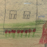 Mary. H. Watering Flowers, Pencil and Crayon Drawing
