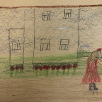 Mary. H. Watering Flowers, Pencil and Crayon Drawing