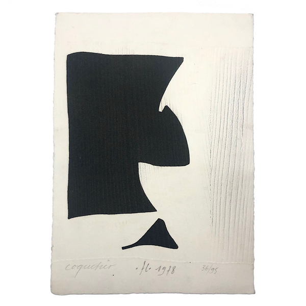 French Abstract Modern Signed Print in the Manner of Ubac and Soulages, 1978