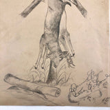 C. 1900 Ink, Inkwash, Pencil Drawing of Two Hunted Deer