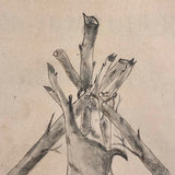 C. 1900 Ink, Inkwash, Pencil Drawing of Two Hunted Deer