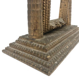 Antique Gold Painted Sculptural Tramp Art Standing Frame with Star on Top