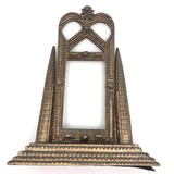 Antique Gold Painted Sculptural Tramp Art Standing Frame with Star on Top