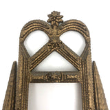 Antique Gold Painted Sculptural Tramp Art Standing Frame with Star on Top