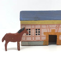 Old Erzgebirge Small Hand-painted Barn with Lone Horse