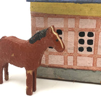 Old Erzgebirge Small Hand-painted Barn with Lone Horse