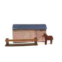 Old Erzgebirge Small Hand-painted Barn with Lone Horse
