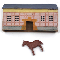 Old Erzgebirge Small Hand-painted Barn with Lone Horse