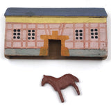 Old Erzgebirge Small Hand-painted Barn with Lone Horse