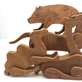 Handmade Jointed Wooden Animals with Hand-drawn Faces
