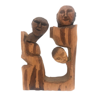 Three Headed Carved Folk Art Totem of Sorts