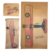 Three Old Kid Drawn Pencil and Crayon Airplanes