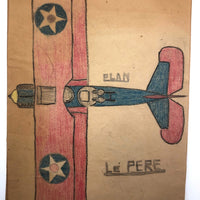Three Old Kid Drawn Pencil and Crayon Airplanes