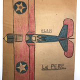 Three Old Kid Drawn Pencil and Crayon Airplanes