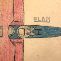 Three Old Kid Drawn Pencil and Crayon Airplanes