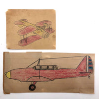 Three Old Kid Drawn Pencil and Crayon Airplanes