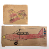 Three Old Kid Drawn Pencil and Crayon Airplanes