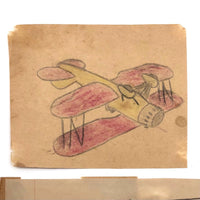 Three Old Kid Drawn Pencil and Crayon Airplanes